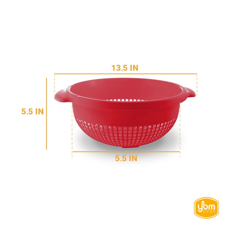 YBM Home Deep Plastic Strainer Colander with Handle â€“ Made of Food Safe BPA-Free Plastic - Durable and Dishwasher Safe - Use for Pasta, Noodles, Spaghetti, Vegetables and More (1, Red) - Image 2